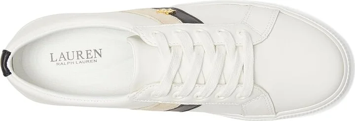 Lauren Ralph Lauren Janson II Color-Blocked Leather Sneakers Women's Shoes Snow White/Black/Sand Dune : 6 B - Medium - Image 2