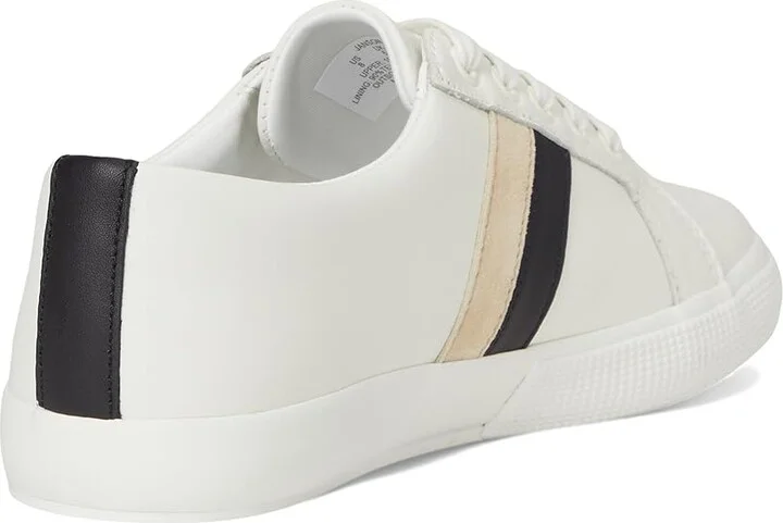 Lauren Ralph Lauren Janson II Color-Blocked Leather Sneakers Women's Shoes Snow White/Black/Sand Dune : 6 B - Medium - Image 4