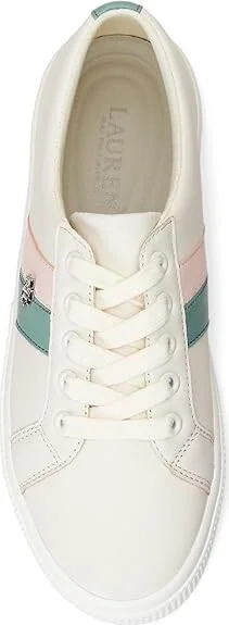 Lauren Ralph Lauren Janson II Leather Sneakers Women's Shoes Soft White/Soft Laurel/Pink Opal : 5 B - Medium - Image 2