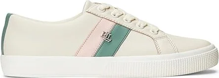 Lauren Ralph Lauren Janson II Leather Sneakers Women's Shoes Soft White/Soft Laurel/Pink Opal : 5 B - Medium - Image 4