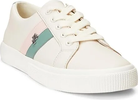 Lauren Ralph Lauren Janson II Leather Sneakers Women's Shoes Soft White/Soft Laurel/Pink Opal : 5 B - Medium