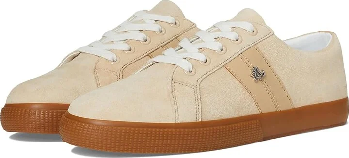 Lauren Ralph Lauren Janson II Suede Nappa Leather Sneakers Women's Shoes Sand Dune : 8.5 B - Medium