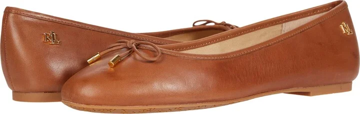 Lauren Ralph Lauren Jayna Ballet Flat for Women - Leather Upper and Breathable Textile Lining with Lightly Padded Footbed Deep Saddle Tan 5 B - Medium