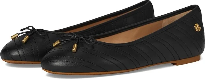 Lauren Ralph Lauren Jayna Stitched Leather Flat Women's Flat Shoes Black/Black : 11 B - Medium, Leather/Rubber