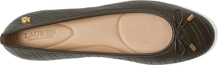 Lauren Ralph Lauren Jayna Stitched Leather Flat Women's Flat Shoes Dark Olive/Dark Olive : 8 B - Medium, Leather/Rubber - Image 2
