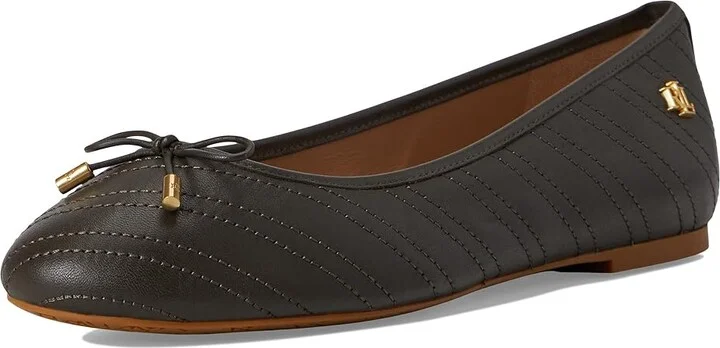 Lauren Ralph Lauren Jayna Stitched Leather Flat Women's Flat Shoes Dark Olive/Dark Olive : 8 B - Medium, Leather/Rubber - Image 5