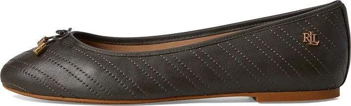 Lauren Ralph Lauren Jayna Stitched Leather Flat Women's Flat Shoes Dark Olive/Dark Olive : 8 B - Medium, Leather/Rubber - Image 6