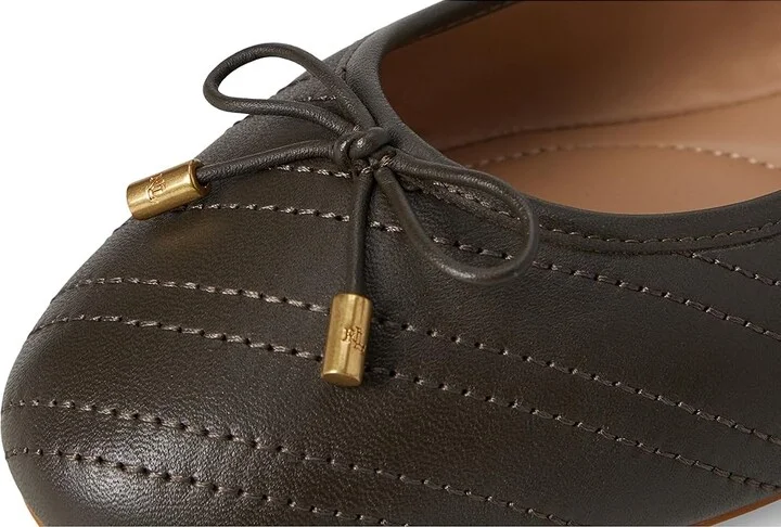 Lauren Ralph Lauren Jayna Stitched Leather Flat Women's Flat Shoes Dark Olive/Dark Olive : 8 B - Medium, Leather/Rubber - Image 7