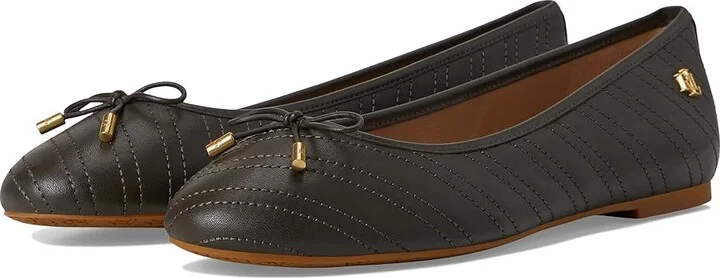 Lauren Ralph Lauren Jayna Stitched Leather Flat Women's Flat Shoes Dark Olive/Dark Olive : 8 B - Medium, Leather/Rubber