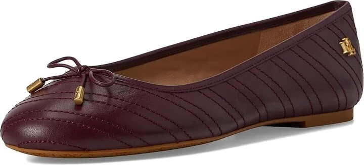 Lauren Ralph Lauren Jayna Stitched Leather Flat Women's Flat Shoes Pinot Noir/Pinot Noir : 5.5 B - Medium, Leather/Rubber - Image 5