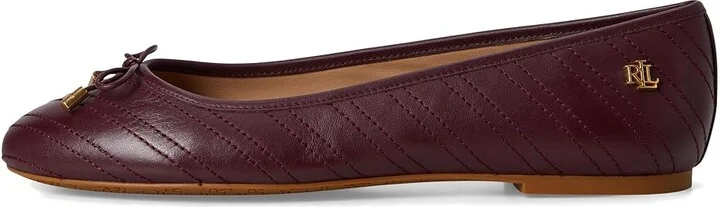 Lauren Ralph Lauren Jayna Stitched Leather Flat Women's Flat Shoes Pinot Noir/Pinot Noir : 5.5 B - Medium, Leather/Rubber - Image 6