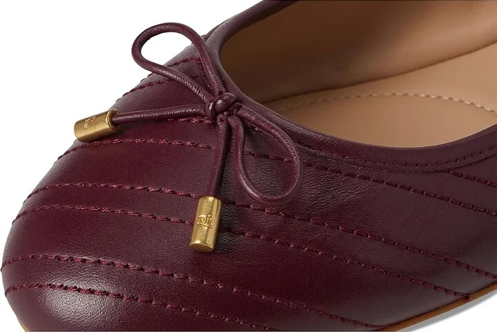 Lauren Ralph Lauren Jayna Stitched Leather Flat Women's Flat Shoes Pinot Noir/Pinot Noir : 5.5 B - Medium, Leather/Rubber - Image 7