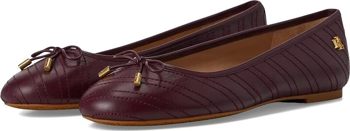 Lauren Ralph Lauren Jayna Stitched Leather Flat Women's Flat Shoes Pinot Noir/Pinot Noir : 5.5 B - Medium, Leather/Rubber