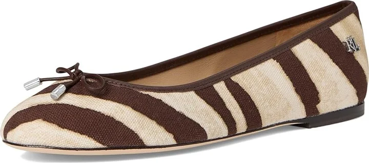 Lauren Ralph Lauren Jayna Zebra-print Canvas Flats High Women's Heels Zebra/Dark Hickory : 9 B - Medium - Image 5