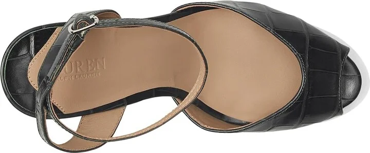 Lauren Ralph Lauren Kyla Crocodile-Embossed Leather Sandals Women's Sandals Dark Pine : 5.5 B - Medium - Image 2