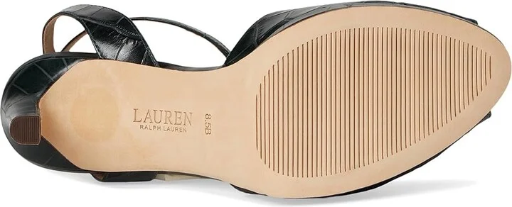 Lauren Ralph Lauren Kyla Crocodile-Embossed Leather Sandals Women's Sandals Dark Pine : 5.5 B - Medium - Image 3