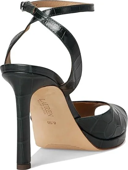 Lauren Ralph Lauren Kyla Crocodile-Embossed Leather Sandals Women's Sandals Dark Pine : 5.5 B - Medium - Image 4