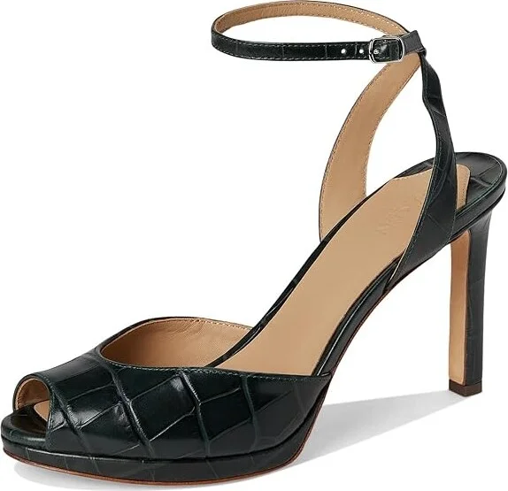Lauren Ralph Lauren Kyla Crocodile-Embossed Leather Sandals Women's Sandals Dark Pine : 5.5 B - Medium - Image 5
