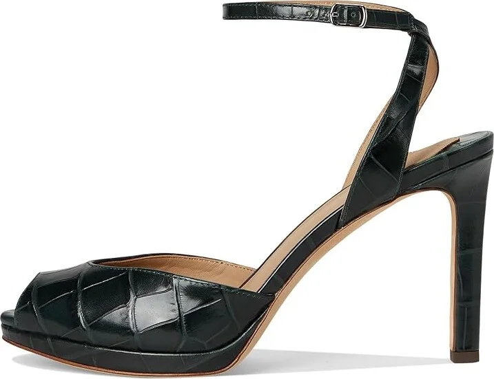 Lauren Ralph Lauren Kyla Crocodile-Embossed Leather Sandals Women's Sandals Dark Pine : 5.5 B - Medium - Image 6