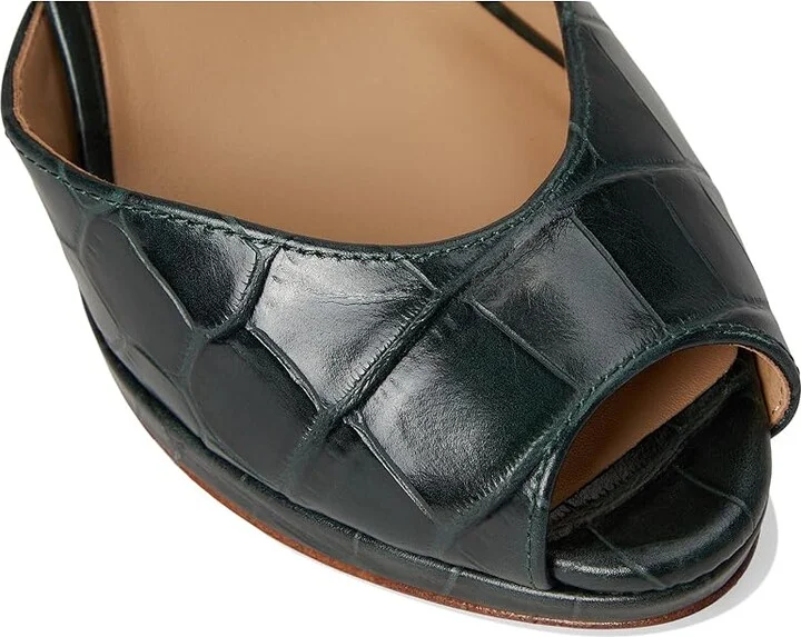 Lauren Ralph Lauren Kyla Crocodile-Embossed Leather Sandals Women's Sandals Dark Pine : 5.5 B - Medium - Image 7