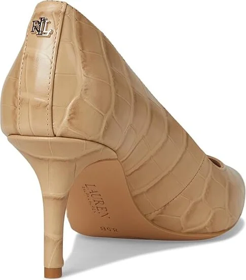 Lauren Ralph Lauren Lanette Crocodile Embossed Leather Pumps High Women's Heels Dark Sand Dune : 8 B - Medium - Image 4