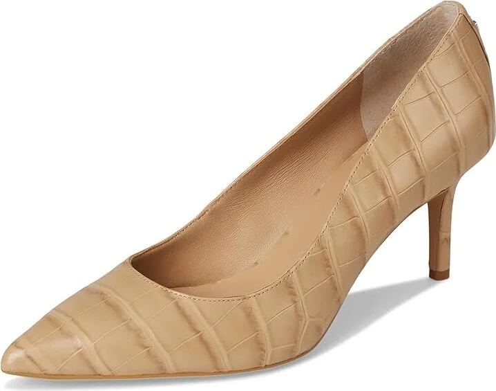 Lauren Ralph Lauren Lanette Crocodile Embossed Leather Pumps High Women's Heels Dark Sand Dune : 8 B - Medium - Image 5