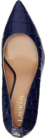 Lauren Ralph Lauren Lanette Crocodile Embossed Leather Pumps High Women's Heels Refined Navy : 9 B - Medium - Image 2
