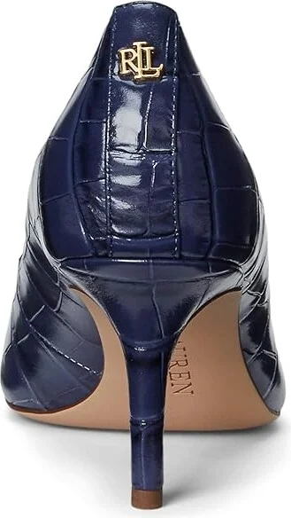 Lauren Ralph Lauren Lanette Crocodile Embossed Leather Pumps High Women's Heels Refined Navy : 9 B - Medium - Image 3