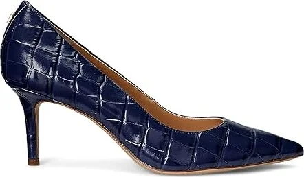 Lauren Ralph Lauren Lanette Crocodile Embossed Leather Pumps High Women's Heels Refined Navy : 9 B - Medium - Image 4