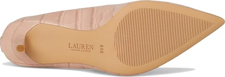 Lauren Ralph Lauren Lanette Crocodile Embossed Leather Pumps High Women's Heels Sunrise Blush : 9 B - Medium - Image 3