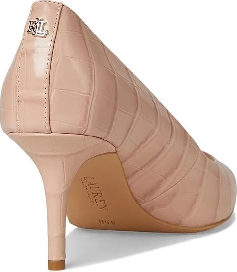 Lauren Ralph Lauren Lanette Crocodile Embossed Leather Pumps High Women's Heels Sunrise Blush : 9 B - Medium - Image 4