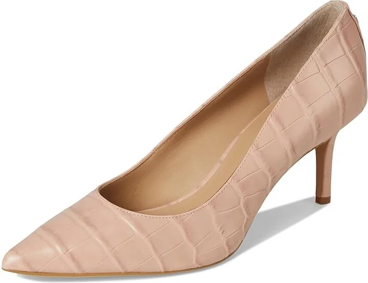 Lauren Ralph Lauren Lanette Crocodile Embossed Leather Pumps High Women's Heels Sunrise Blush : 9 B - Medium - Image 5