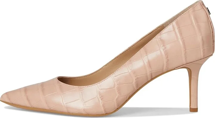 Lauren Ralph Lauren Lanette Crocodile Embossed Leather Pumps High Women's Heels Sunrise Blush : 9 B - Medium - Image 6