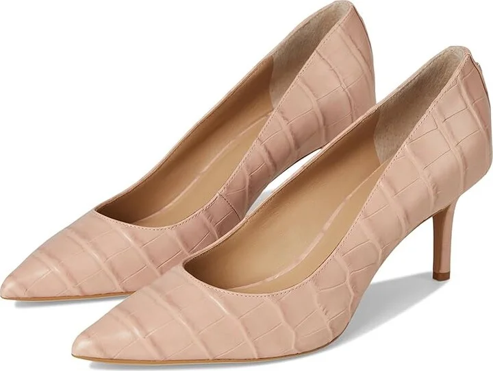 Lauren Ralph Lauren Lanette Crocodile Embossed Leather Pumps High Women's Heels Sunrise Blush : 9 B - Medium