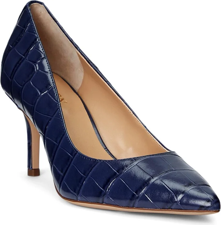 Lauren Ralph Lauren Lanette Crocodile Embossed Leather Pumps Refined Navy 7 B (M)