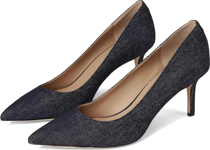 Lauren Ralph Lauren Lanette Denim Pumps High Women's Heels Dark Denim : 9 B - Medium, Leather/Rubber