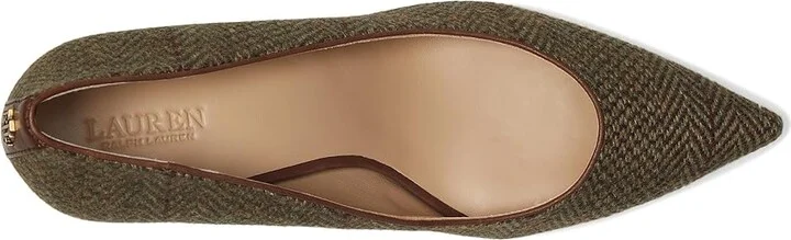 Lauren Ralph Lauren Lanette Herringbone Tweed Pumps High Women's Heels Olv Herringbone/Dark Mahogany : 8.5 B - Medium, Leather - Image 2