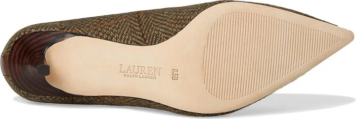 Lauren Ralph Lauren Lanette Herringbone Tweed Pumps High Women's Heels Olv Herringbone/Dark Mahogany : 8.5 B - Medium, Leather - Image 3