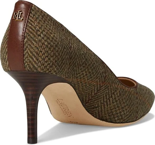 Lauren Ralph Lauren Lanette Herringbone Tweed Pumps High Women's Heels Olv Herringbone/Dark Mahogany : 8.5 B - Medium, Leather - Image 4