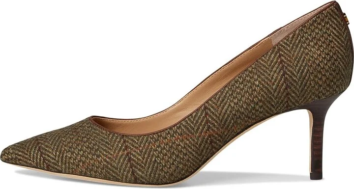 Lauren Ralph Lauren Lanette Herringbone Tweed Pumps High Women's Heels Olv Herringbone/Dark Mahogany : 8.5 B - Medium, Leather - Image 6