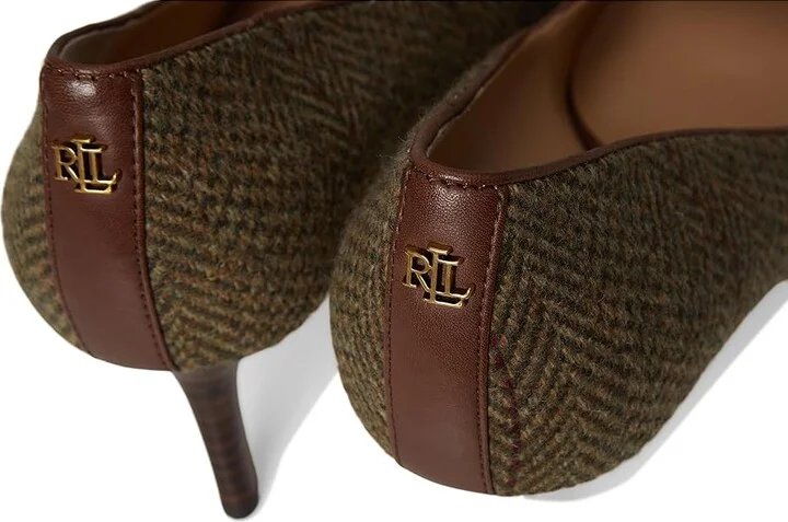 Lauren Ralph Lauren Lanette Herringbone Tweed Pumps High Women's Heels Olv Herringbone/Dark Mahogany : 8.5 B - Medium, Leather - Image 7