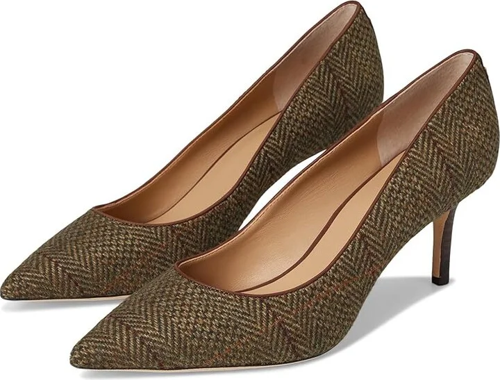 Lauren Ralph Lauren Lanette Herringbone Tweed Pumps High Women's Heels Olv Herringbone/Dark Mahogany : 8.5 B - Medium, Leather