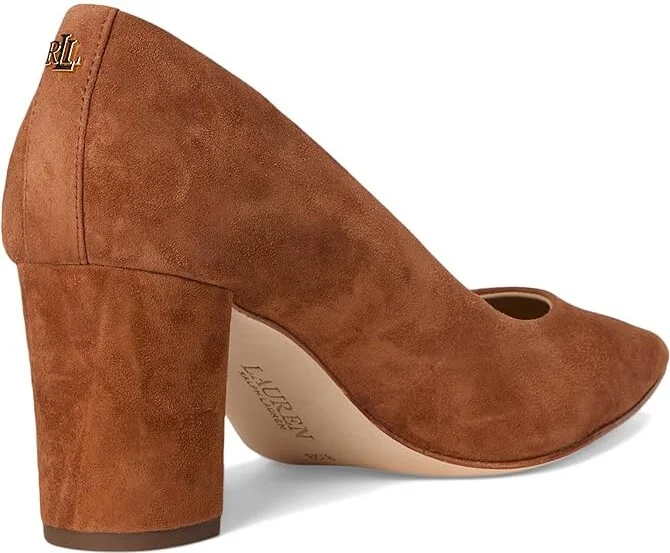 Lauren Ralph Lauren Lanette Suede Block-Heel Pumps High Women's Heels Lauren Tan : 6 B - Medium - Image 4