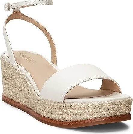 Lauren Ralph Lauren Leona Espadrille Women's Sandals Soft White : 5 B - Medium, Leather