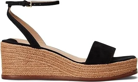 Lauren Ralph Lauren Leona Suede Espadrille Women's Sandals Black : 11 B - Medium, Leather/Suede - Image 4