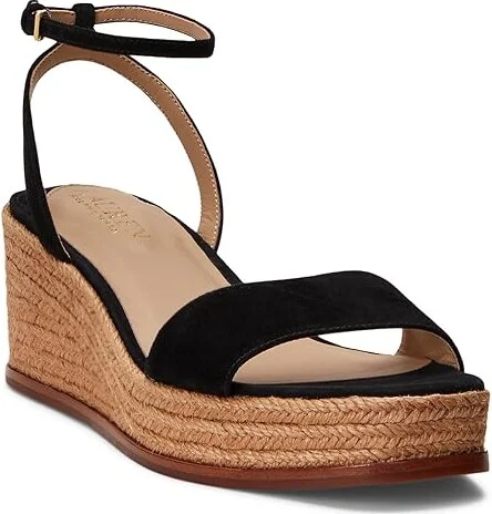 Lauren Ralph Lauren Leona Suede Espadrille Women's Sandals Black : 11 B - Medium, Leather/Suede