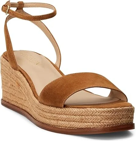 Lauren Ralph Lauren Leona Suede Espadrille Women's Sandals Whiskey : 11 B - Medium, Leather/Suede