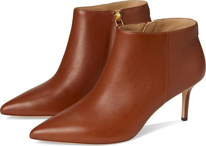 Lauren Ralph Lauren Lizie Burnished Leather Bootie Women's Boots Lauren Tan : 7.5 B - Medium, Leather/Rubber