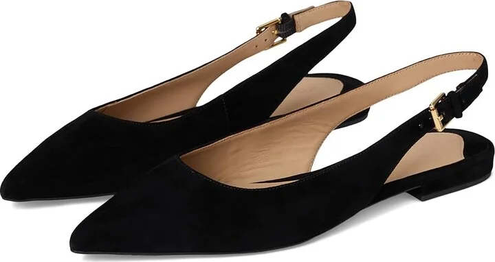 Lauren Ralph Lauren Londyn Suede Slingback Flat Women's Flat Shoes Black : 9 B - Medium