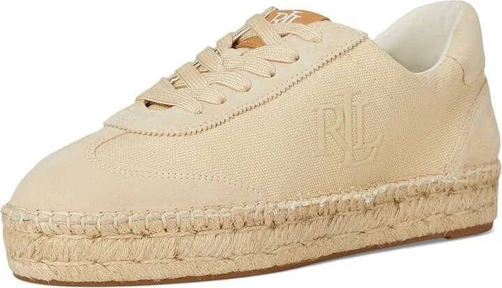 Lauren Ralph Lauren Luize Canvas And Suede Espadrille Sneakers Women's Shoes Sand/Sand : 8 B - Medium, Canvas/Suede - Image 5